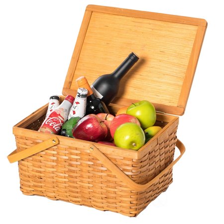 VINTIQUEWISE Woodchip Picnic Storage Basket with Cover and Movable Handles, Large QI004013.L